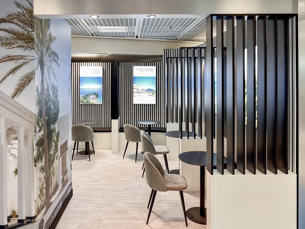 Modern Stand with elegant seating areas for ILTM.